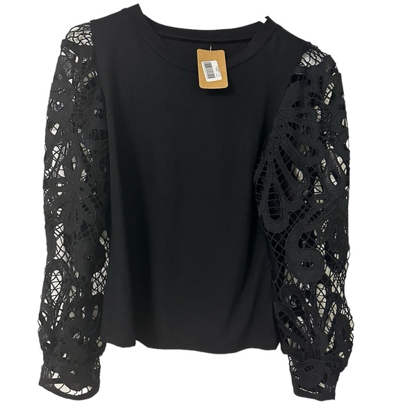 NWT Boutique black long sleeve blouse with intricate detailed sleeve pattern!!! - Picture 1 of 3